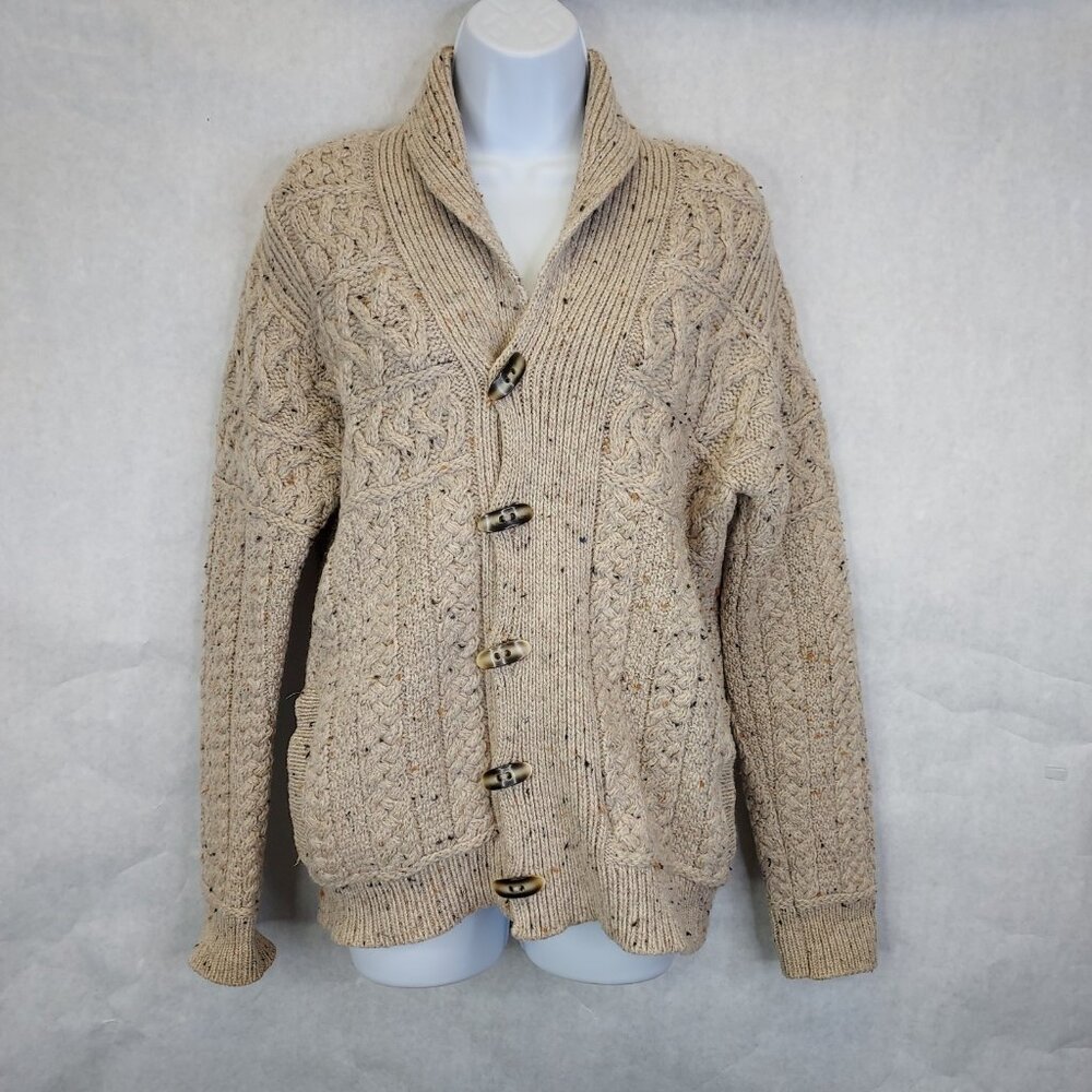 Aran Crafts Irish Wool Cardigan Sweater Men's S Shawl Collar Grandpa Fisherman